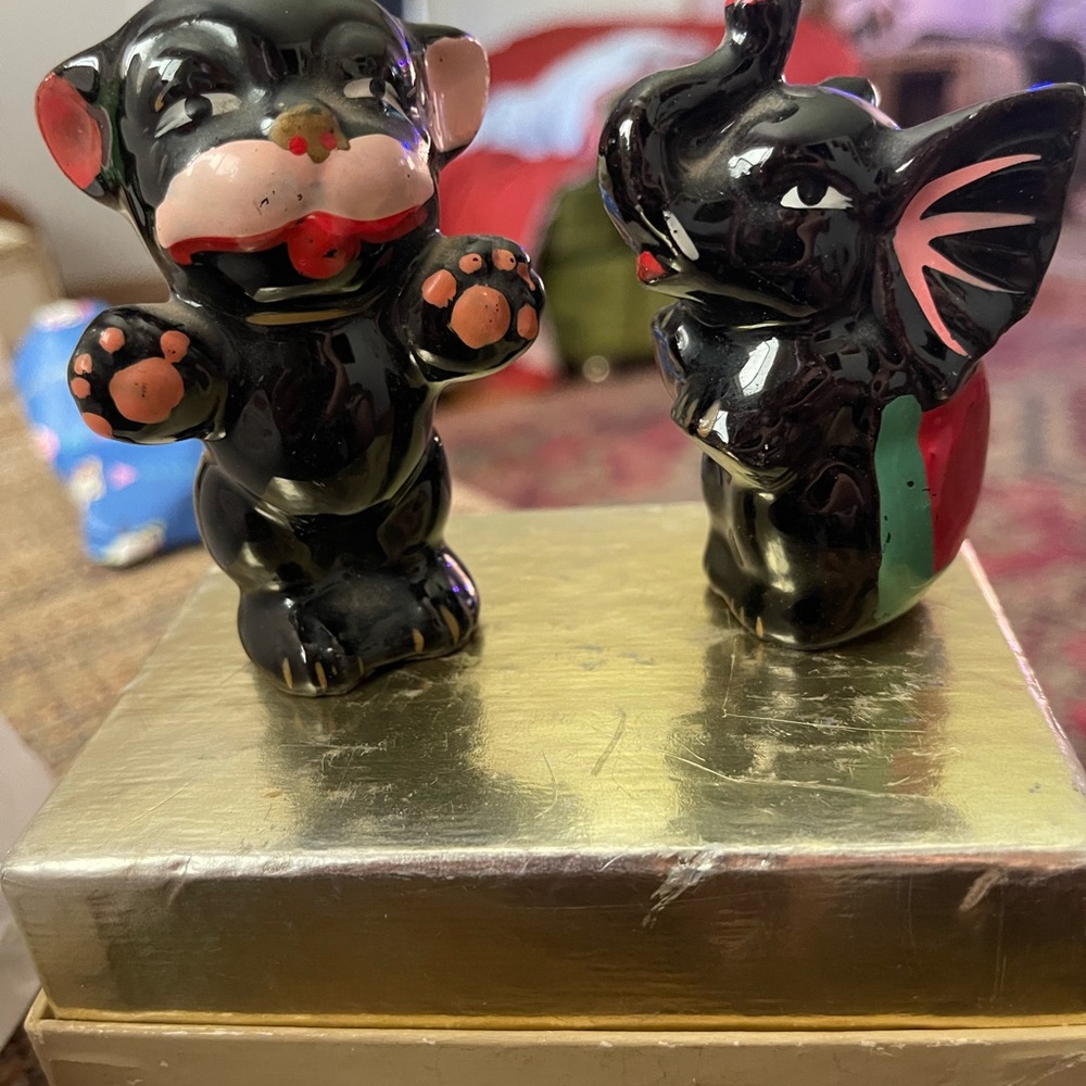 Vintage Black Ceramic Japanese Animal Figurines
